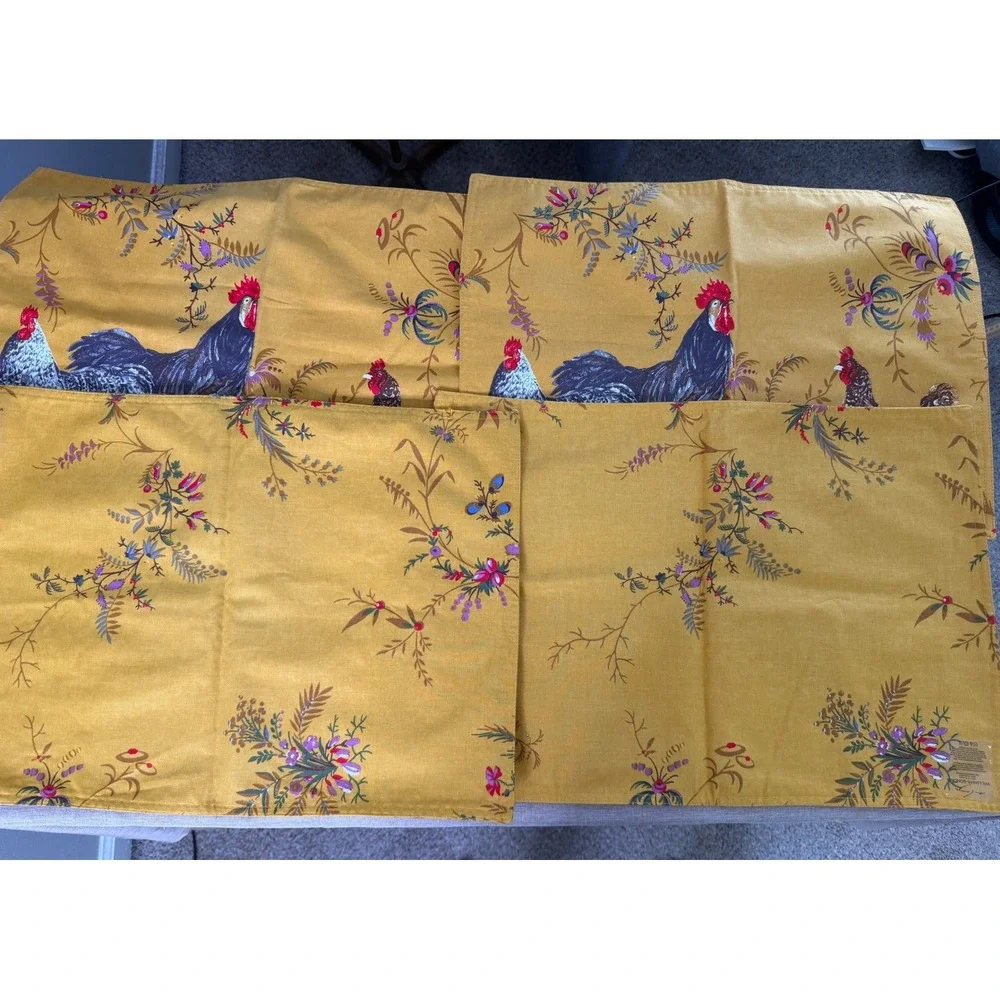 Williams Sonoma Marc Lacaze Farm Rooster Placemats (4) 20x14 NWOT Country Chic